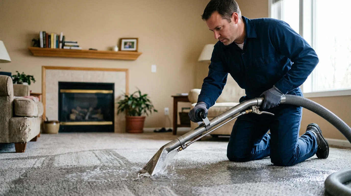 Water damage restoration technician working near Sutherlin, VA